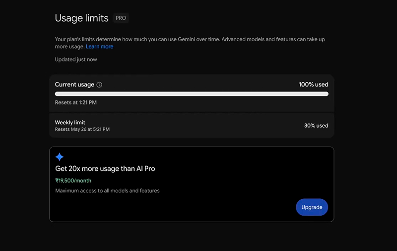 Пользователь Google Gemini исчерпал пятичасовой лимит токенов всего одним запросом