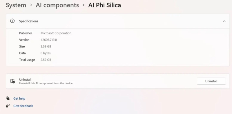 Microsoft позволит удалить ИИ-модель AI Phi Silica в Windows 11