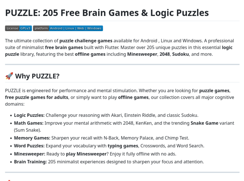 Представлен открытый мультиплатформенный проект PUZZLE: 205 Free Brain Games & Logic Puzzles