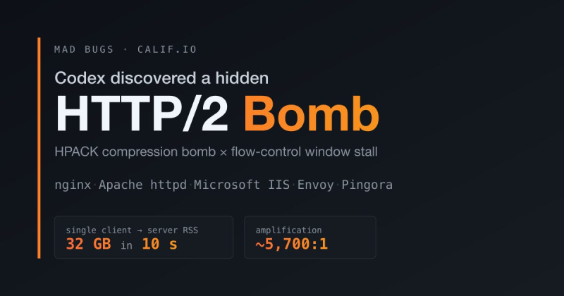 Уязвимость HTTP/2 Bomb позволяет добиться отказа в обслуживании через исчерпание доступной процессу памяти