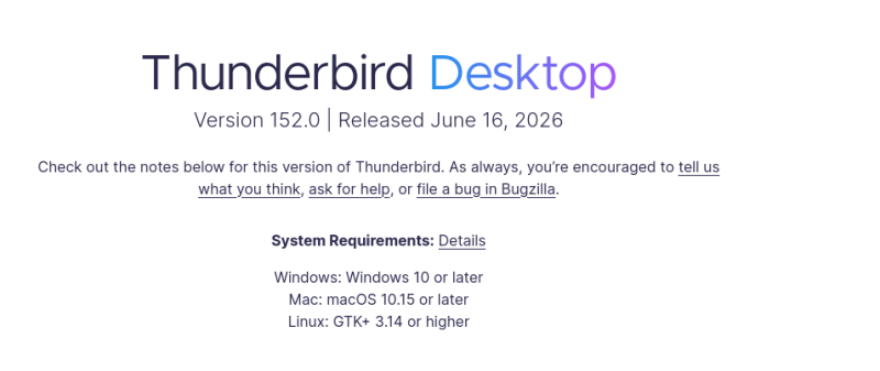Выпуск Mozilla Thunderbird 152.0