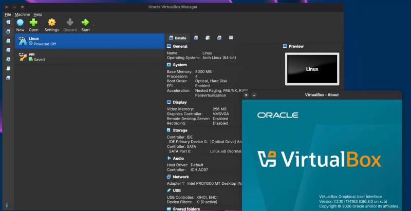 Вышла система виртуализации VirtualBox 7.2.10