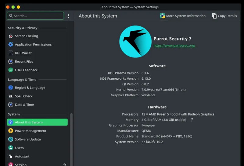 Выпуск дистрибутива Parrot OS 7.3 для этичного хакинга с ядром Linux 7.0