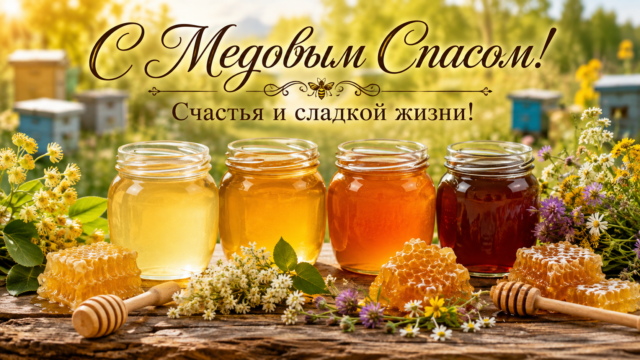 Открытки с Медовым Спасом: скачайте красивые поздравления бесплатно
