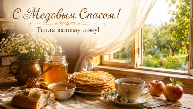 Открытки с Медовым Спасом: скачайте красивые поздравления бесплатно