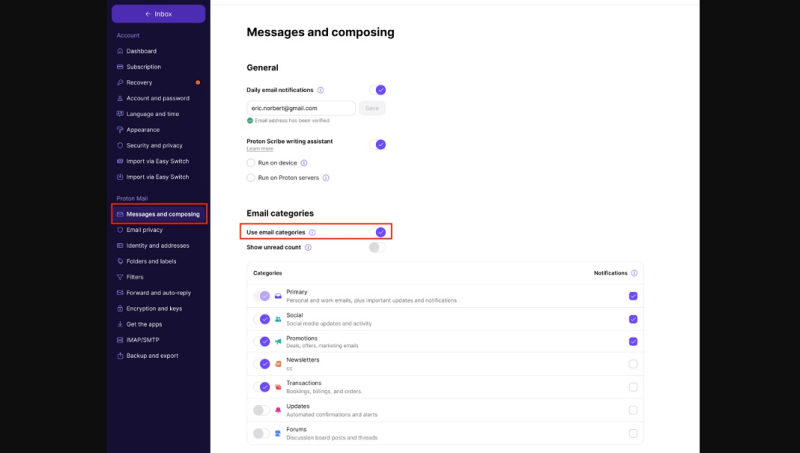 Proton Mail теперь сортирует электронные письма по категориям, как Gmail
