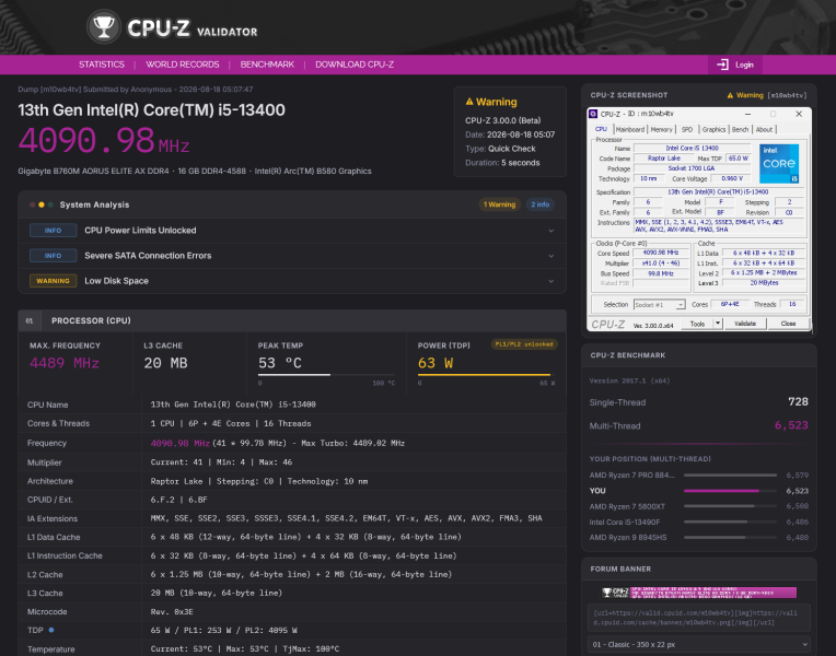 Вышло обновление диагностической утилиты CPU‑Z 3.01 с обновлённым онлайн-сервисом Validator V3