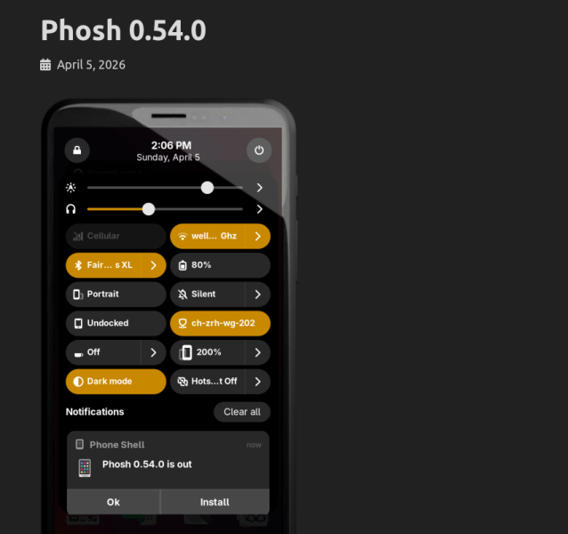 Вышло обновление Phosh 0.54 — проект GNOME-окружения для смартфонов