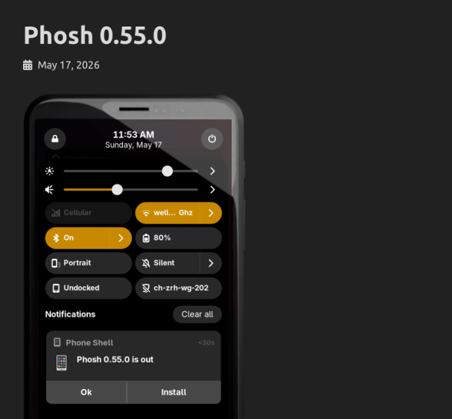 Вышло обновление Phosh 0.55 — проект GNOME-окружения для смартфонов
