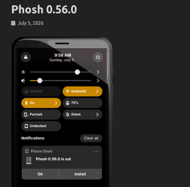 Вышло обновление Phosh 0.56 &mdash; проект GNOME-окружения для смартфонов