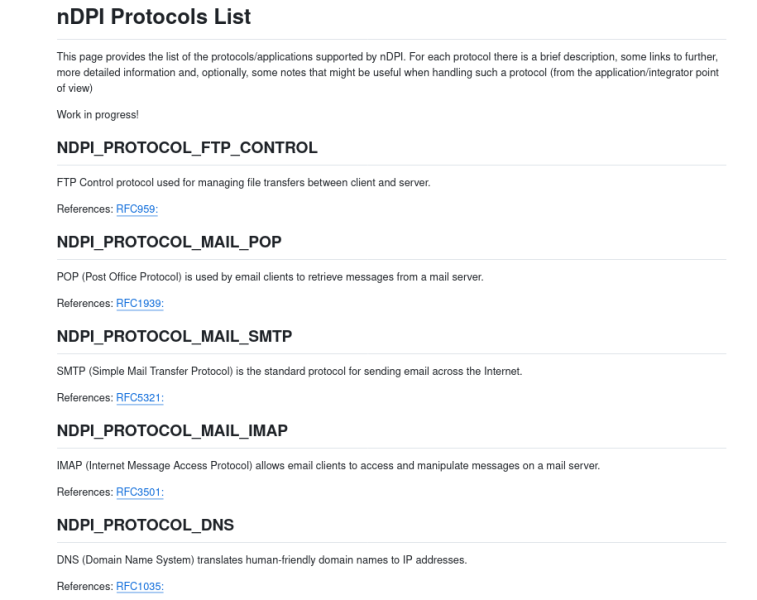 nDPI Protocols List