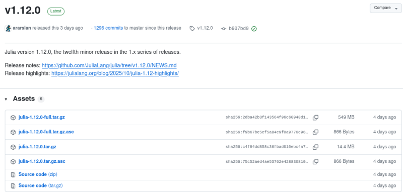 Выпуск языка программирования Julia 1.12