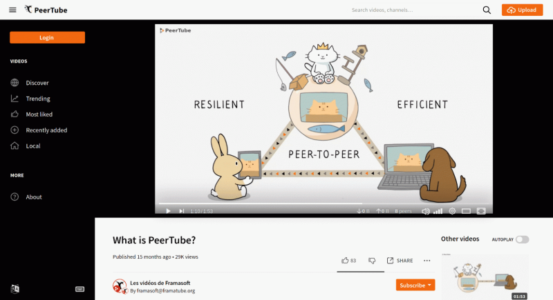 Вышел пиринговый видеохостинг PeerTube 8.2