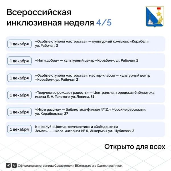 Почти 30 событий пройдут в Севастополе на всероссийской неделе «Открыто для всех»