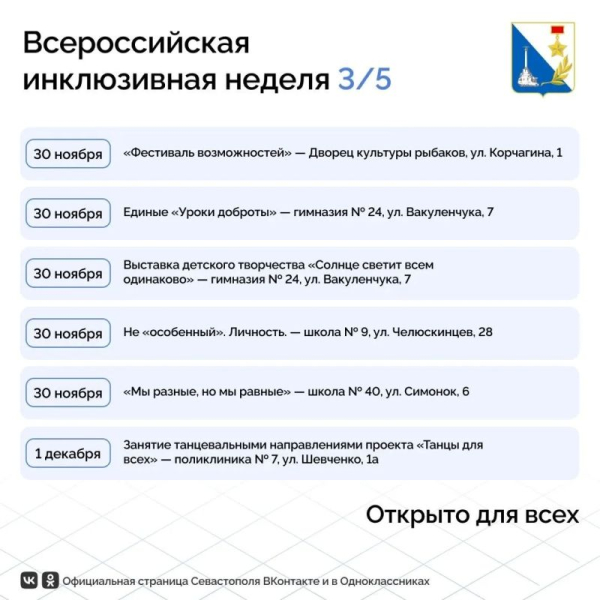 Почти 30 событий пройдут в Севастополе на всероссийской неделе «Открыто для всех»