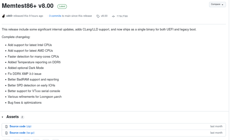 Релиз Memtest86+ v8.00