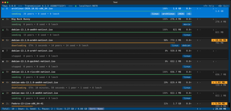 Релиз Tewi 3.0.0 — открытого консольного клиента для Transmission и qBittorrent