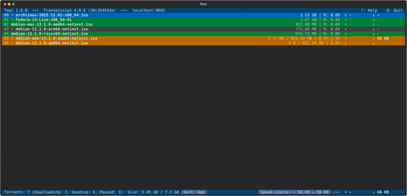 Релиз Tewi 3.0.0 — открытого консольного клиента для Transmission и qBittorrent