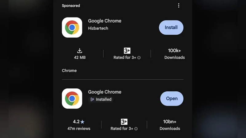 В&nbsp;Google Play нашли поддельный Google Chrome с&nbsp;более 100 000&nbsp;загрузок