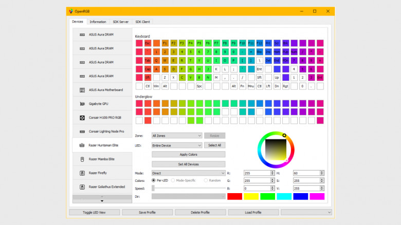 Выпуск обновления OpenRGB 1.1&nbsp;&mdash; открытого проекта для&nbsp;управления RGB‑подсветкой периферии