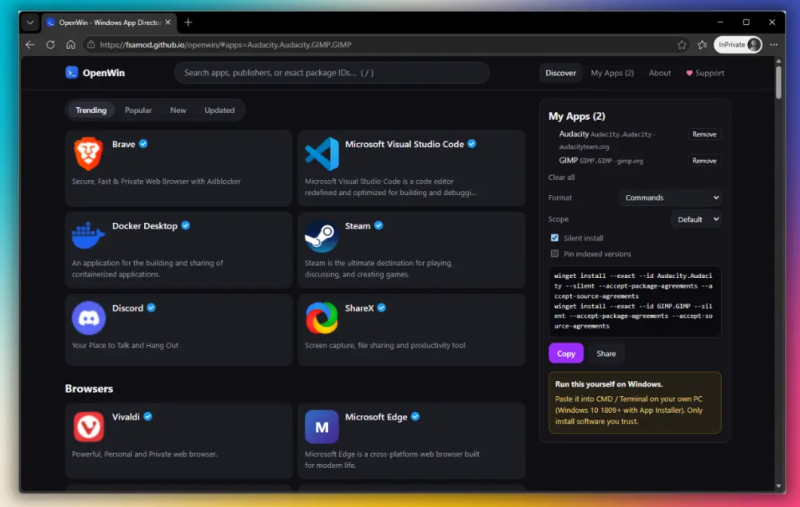 Выпуск открытого проекта OpenWin — альтернативы Ninite для Windows
